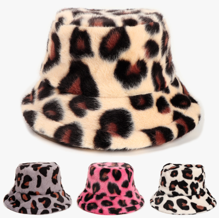 New plush leopard pattern bucket hat winter 4