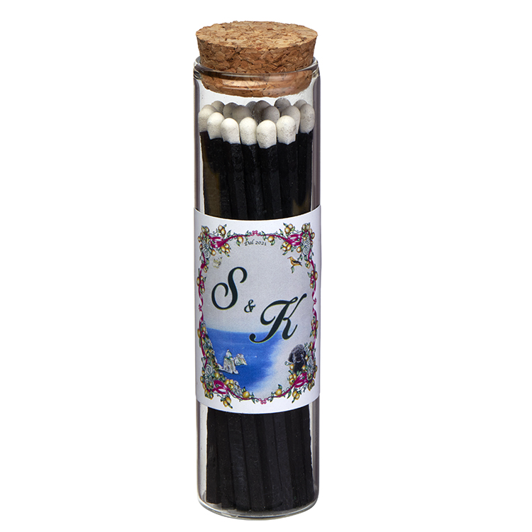 "Ablaze" Glass Match Stick Jar - w/ Full Color Label - 20 count 12