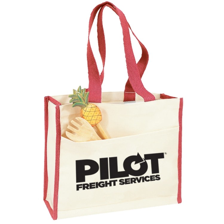 Canvas Gusset Tote w/Colored Handles 15