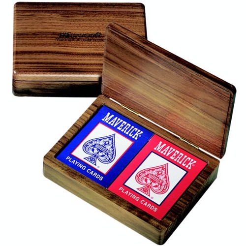 Wood Double Deck Playing Card Box with Cards, 6 x 4 1/2 x 1 3/4" 14