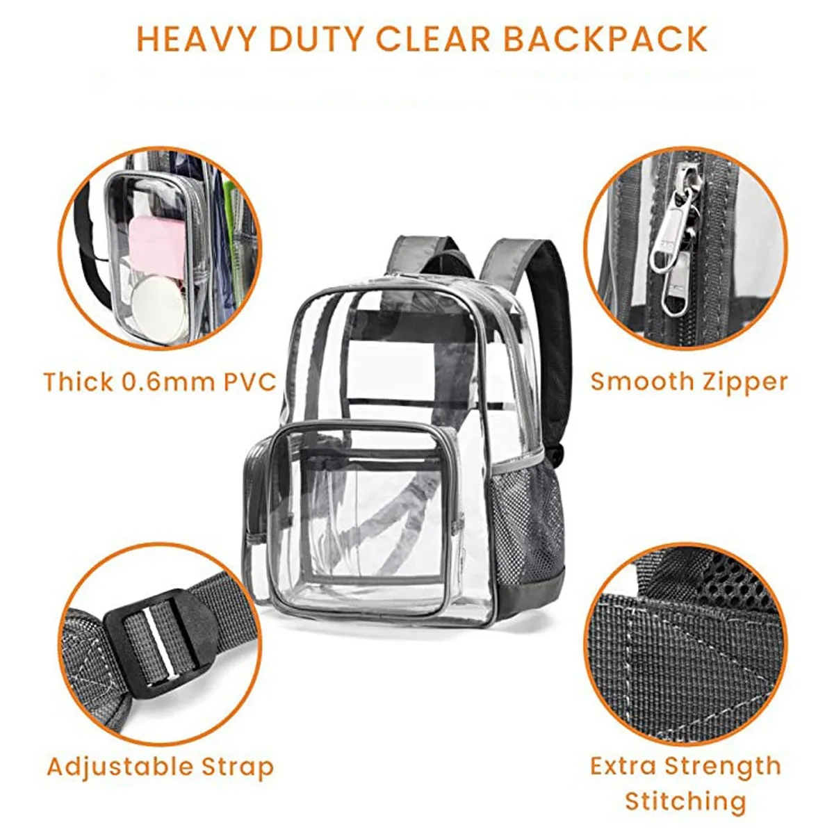 Waterproof See Through Backpack Stadium Clear Bag 4
