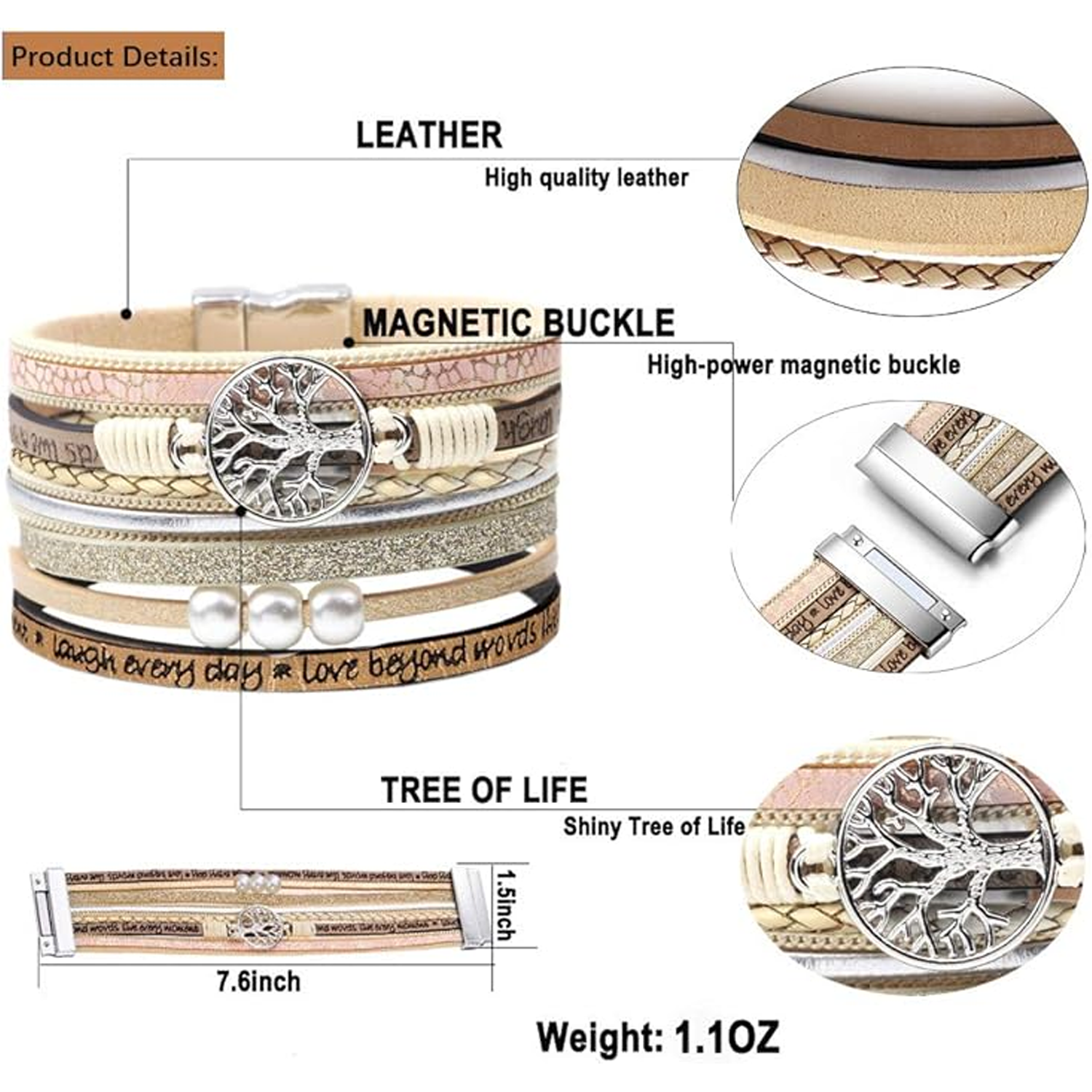 Inspirational Tree of Life Leather Bracelet 3