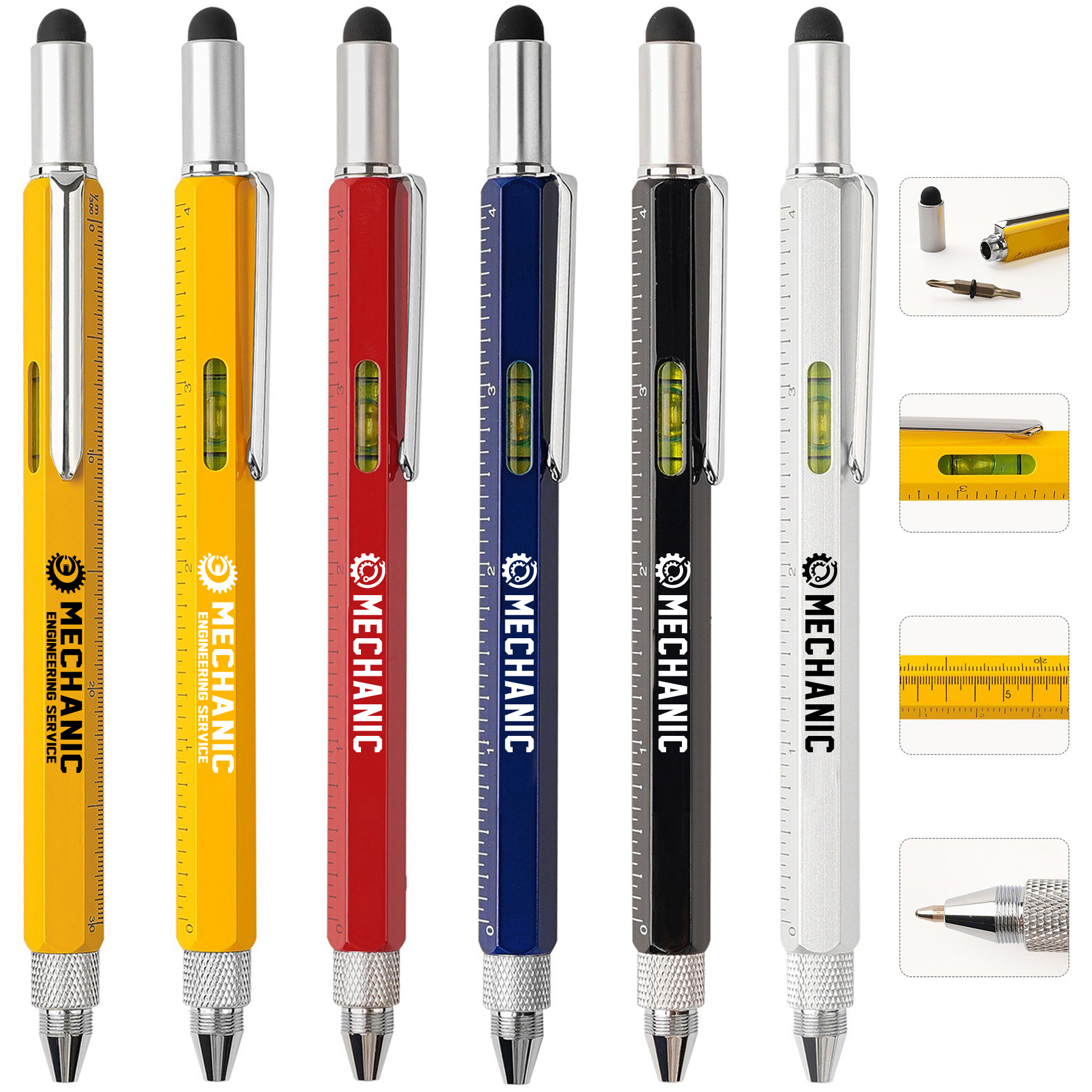 6-In-1 Metal Multi-Function Tool Pen With Stylus & Level 8