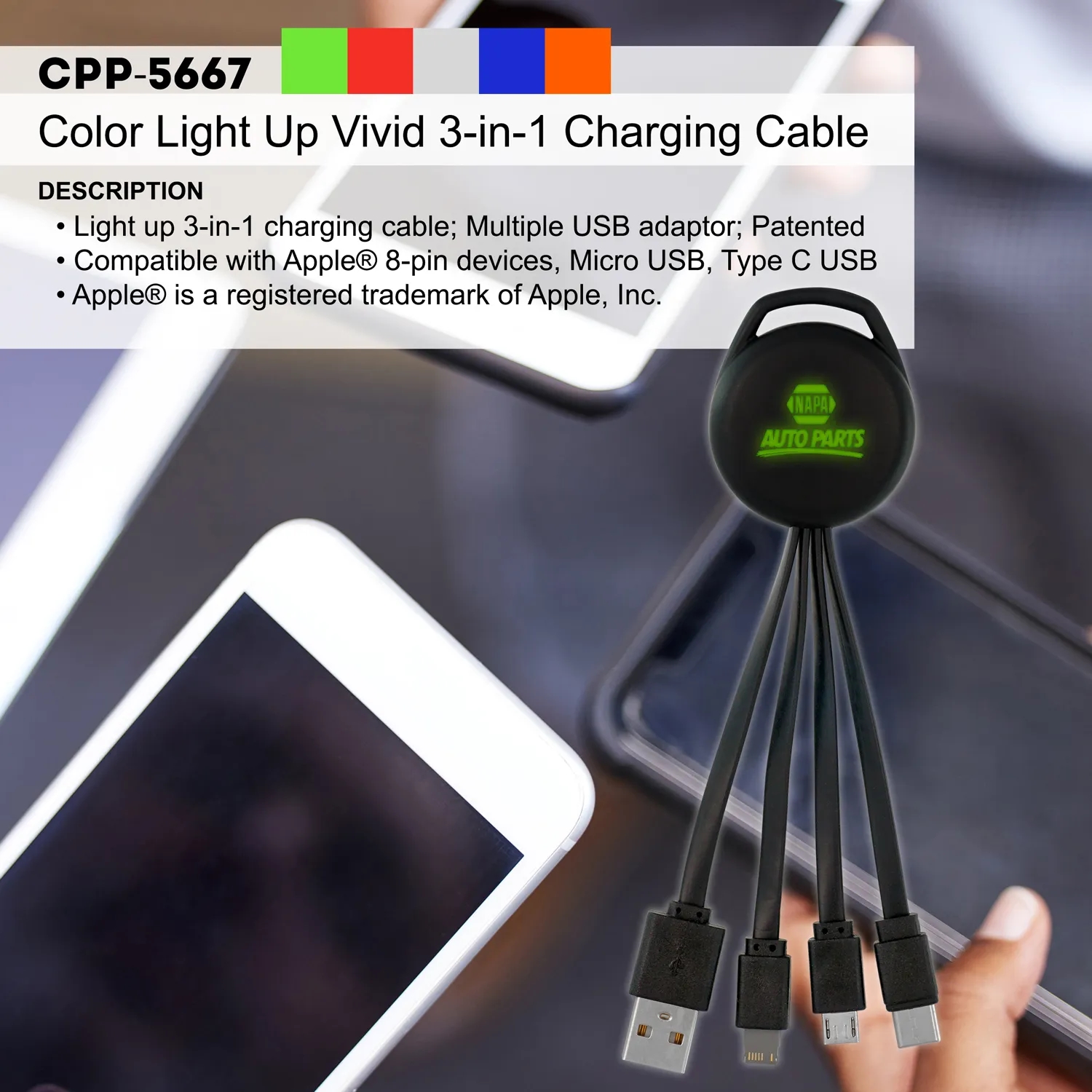 COLOR LIGHT UP VIVID 3-IN-1 CHARGING CABLE 5