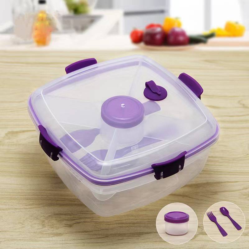 Transparent Plastic Salad Container w/ Utensils 13