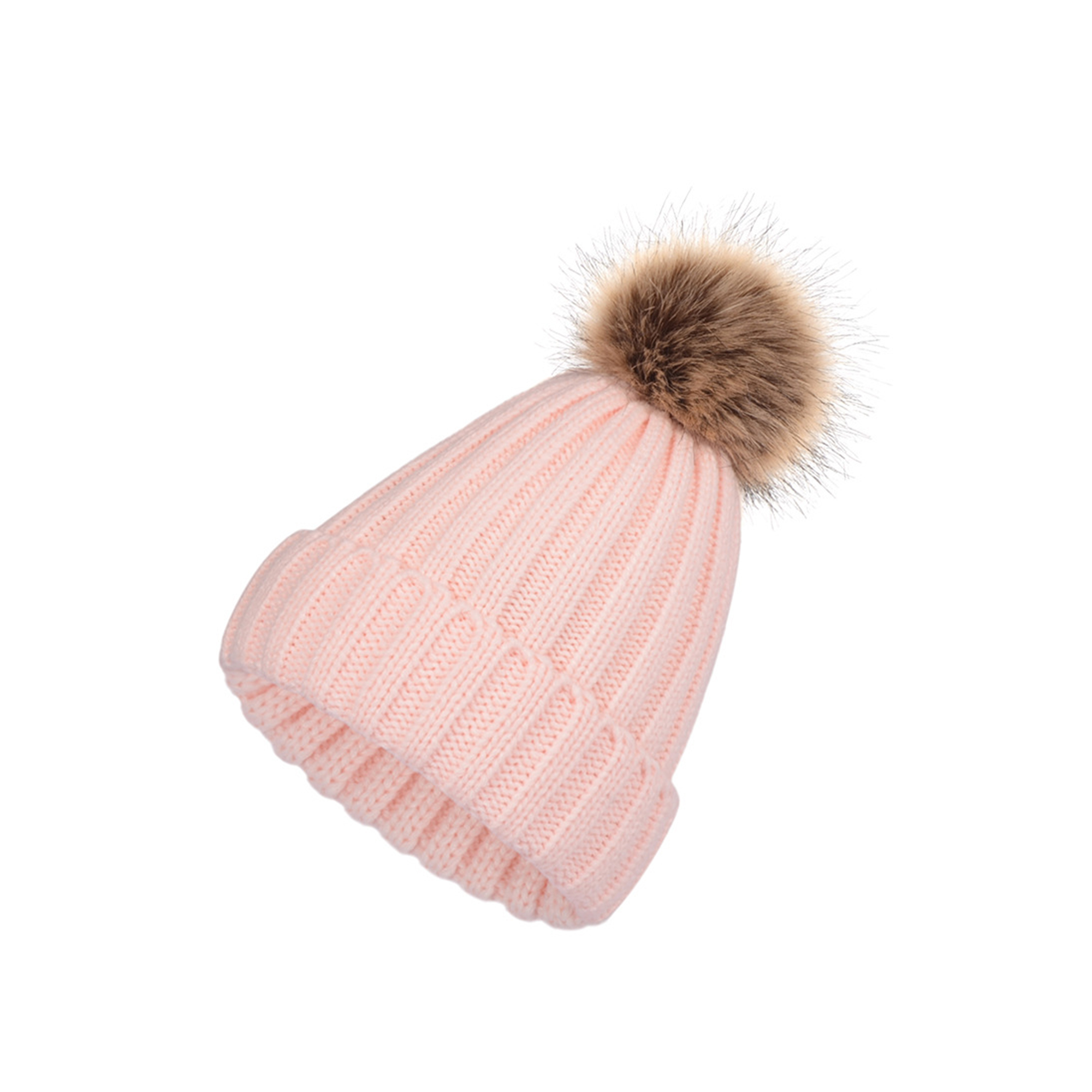 Acrylic Knit Winter Hat With Removable Faux Fur Pom 10