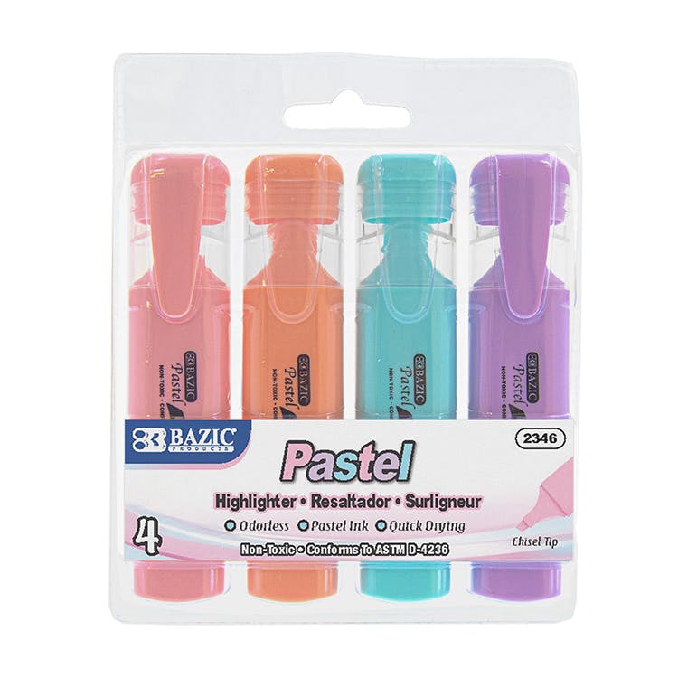 Pastel Highlighters - 4 Pack Chisel Tip