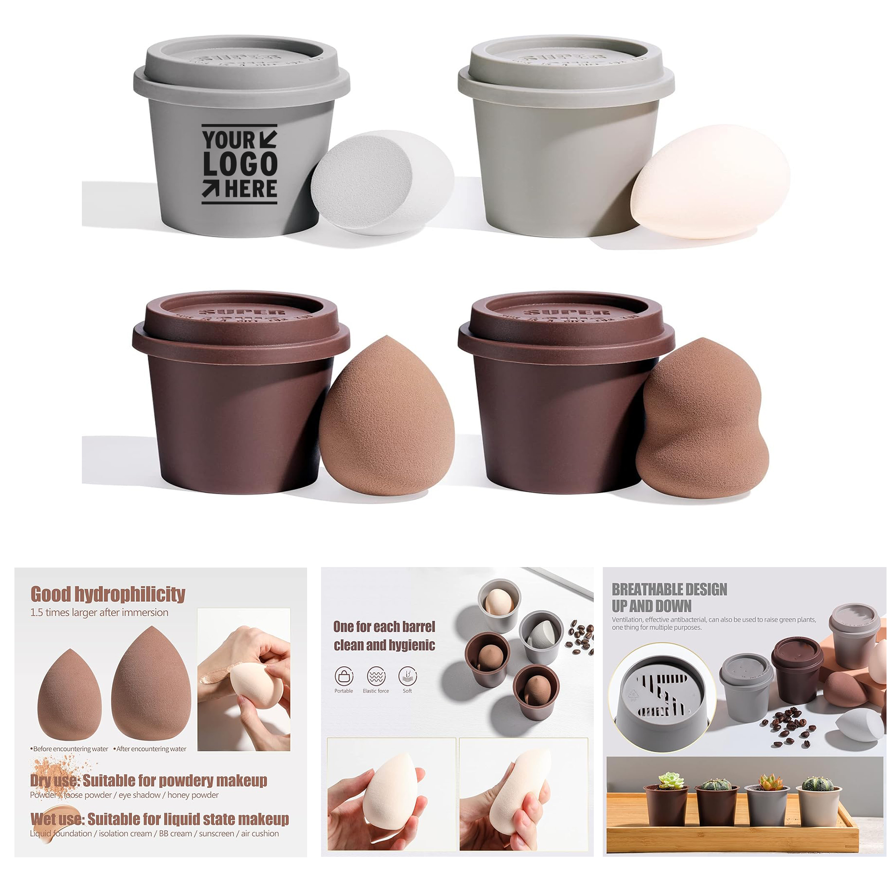Foundation Blending Beauty Makeup Sponge Set with Coffee Cup Package