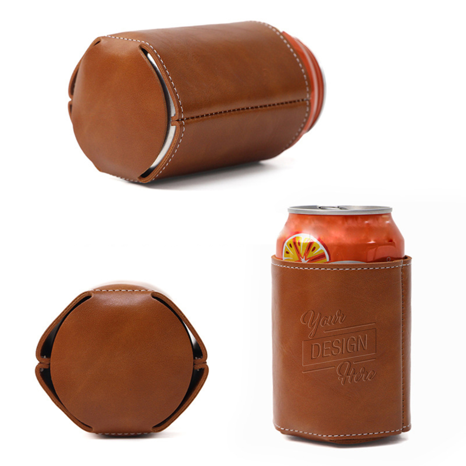 Faux Leather Can Cooler, custom koozie with logo imprint 2