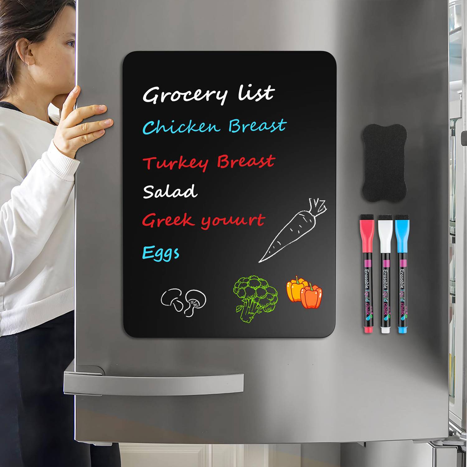 Magnetic Black Dry Erase Board Sheet w/ 3 Markers 3