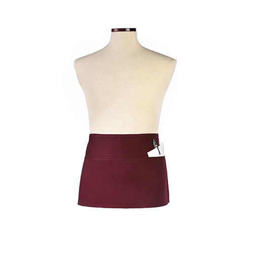 Maroon Three-Section Pocket Waist Apron 2