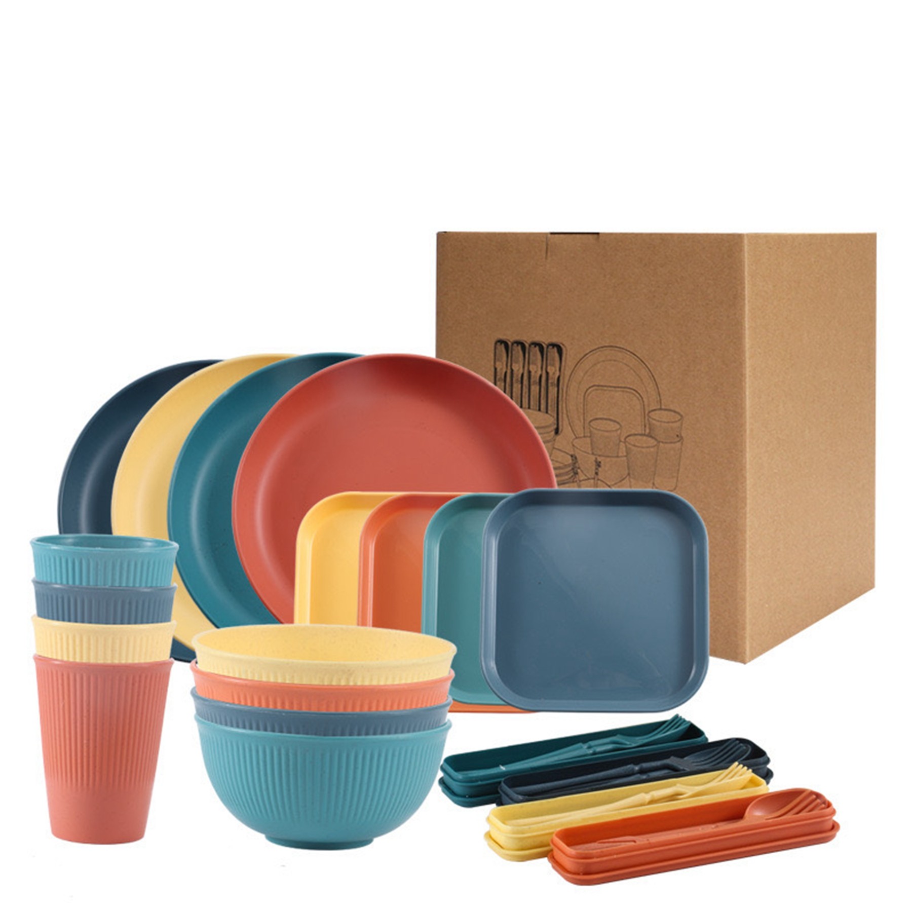 40 Pcs Wheat Straw Dinnerware Set 8