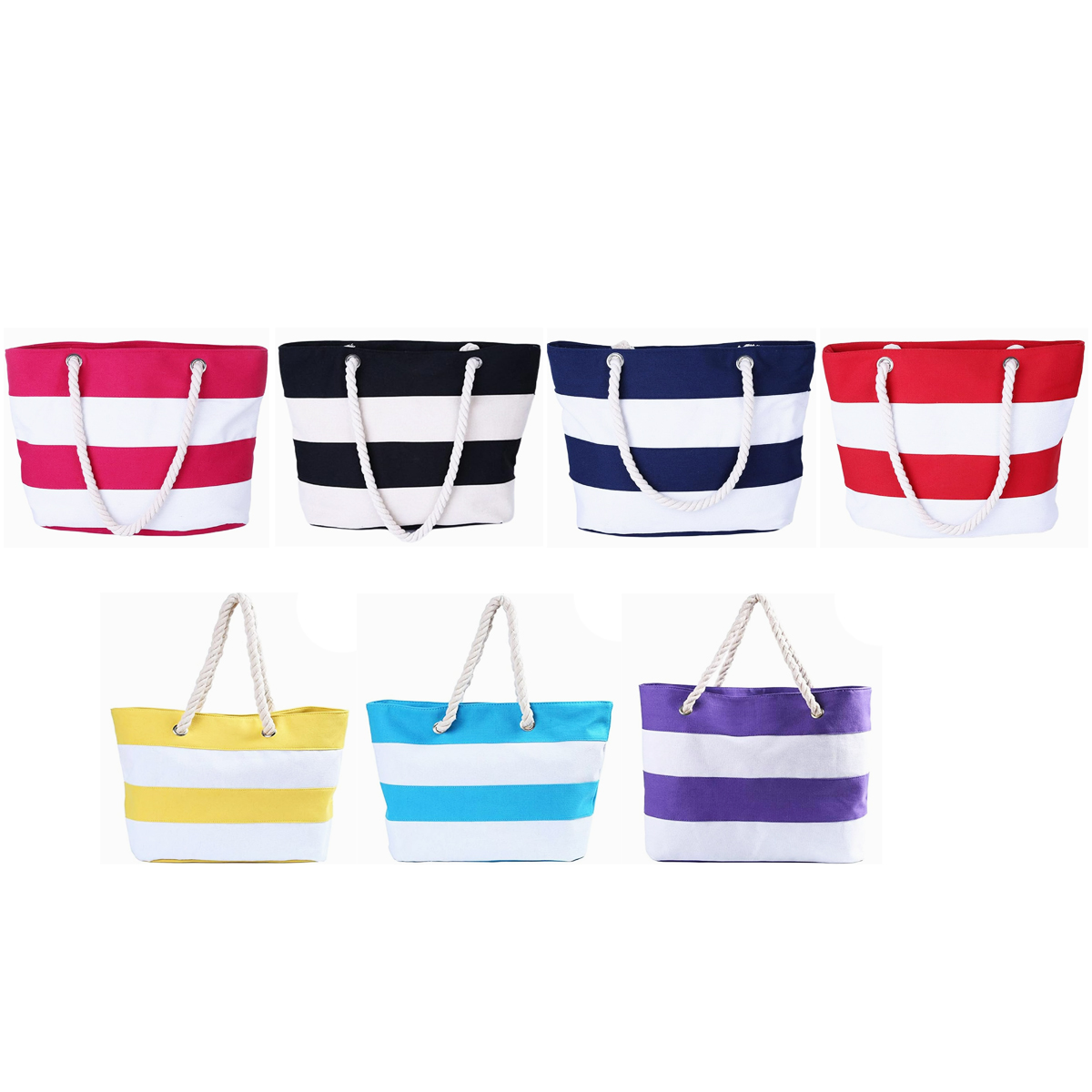 Striped Canvas Beach Tote Bag with Rope Handles 4