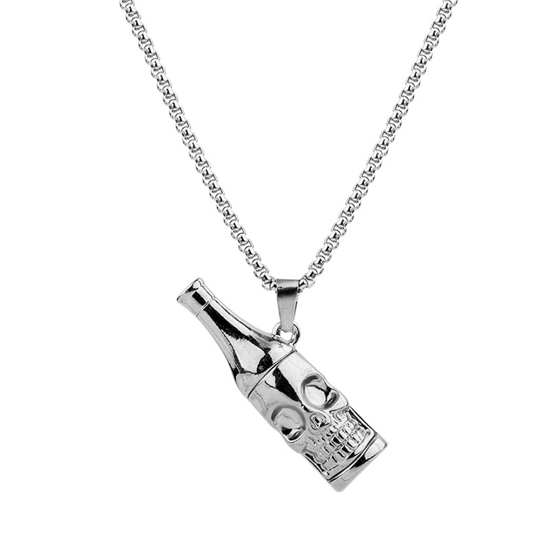 Titanium Steel Skull Beer Bottle Opener Necklace 2