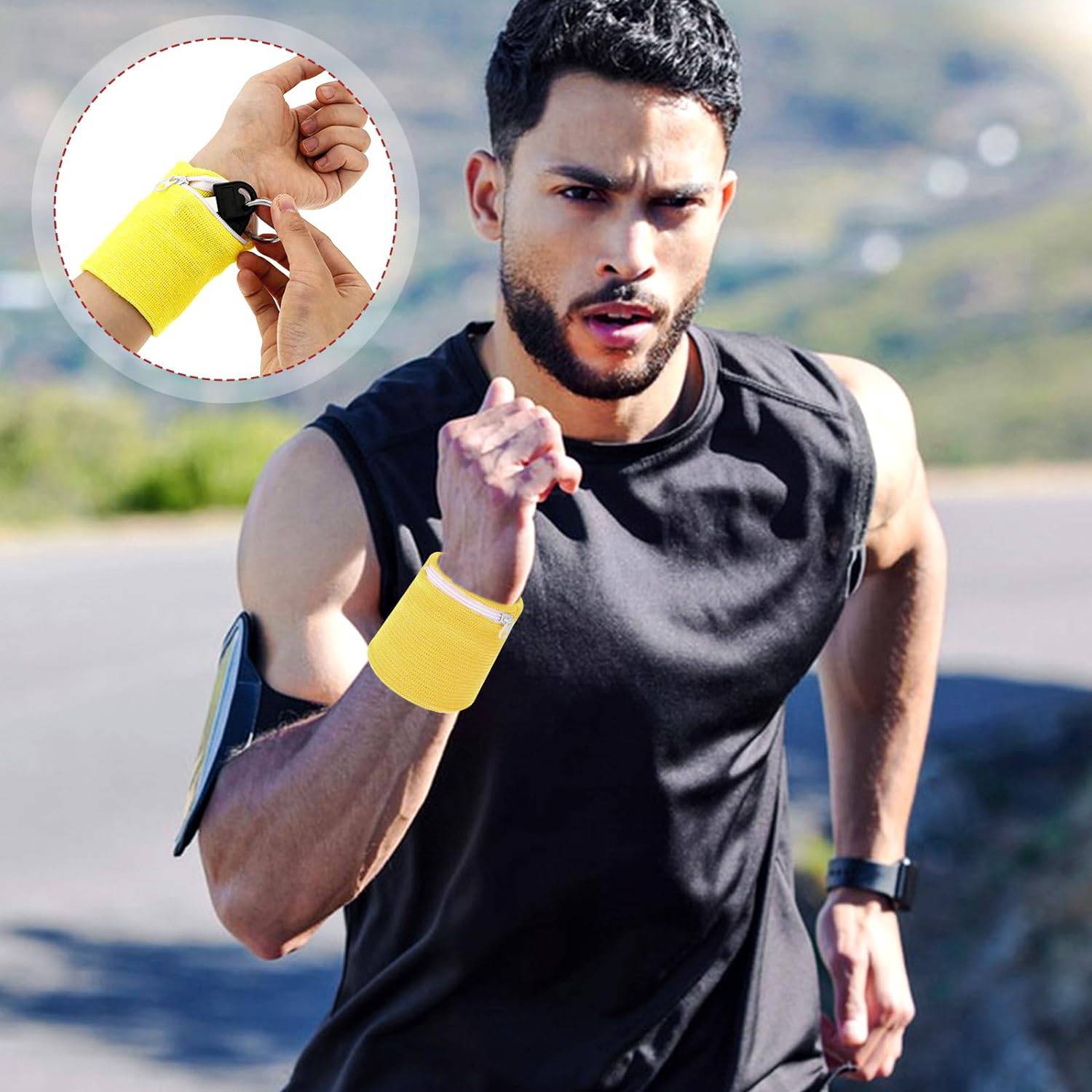 Unisex Sports Polyester Wristbands W/ Zipper Pocket 5