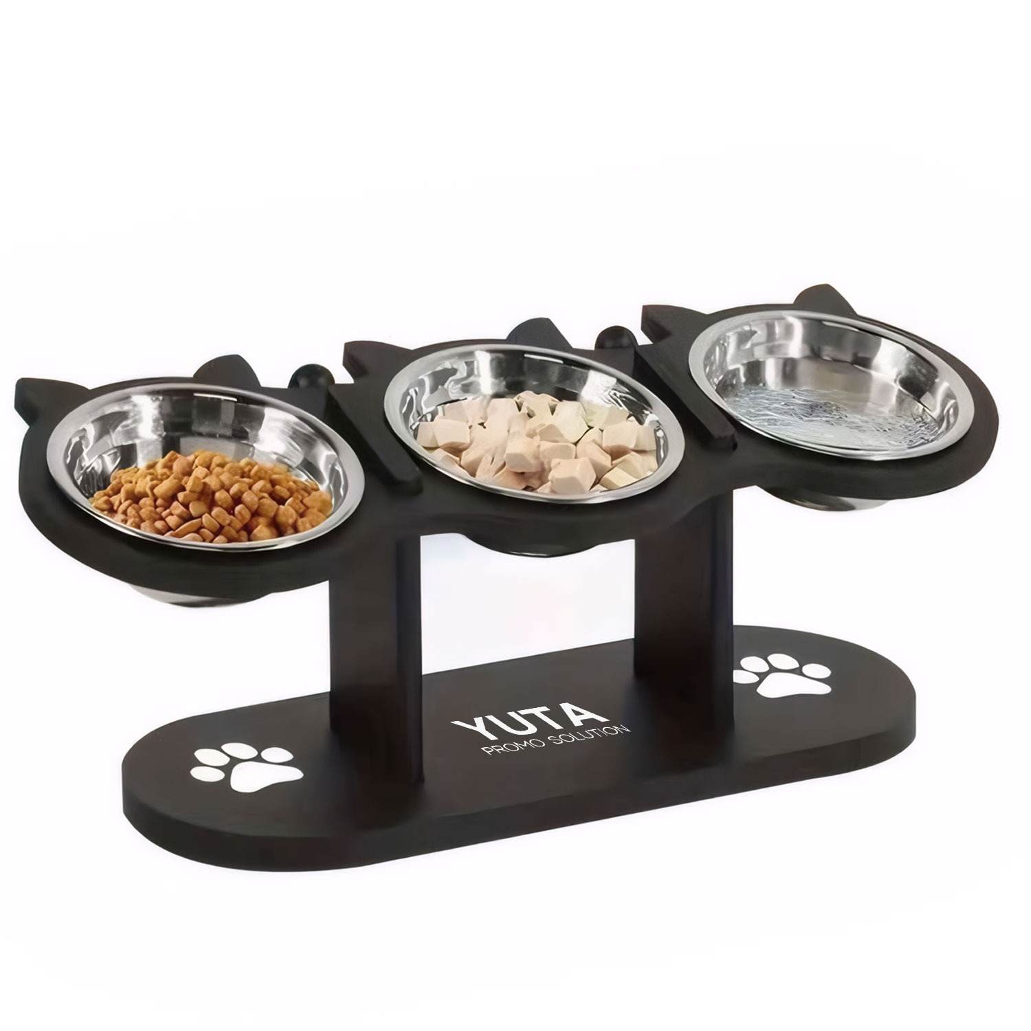 Adjustable Wooden Pet Feeder Stand with 3 Stainless Bowls 1