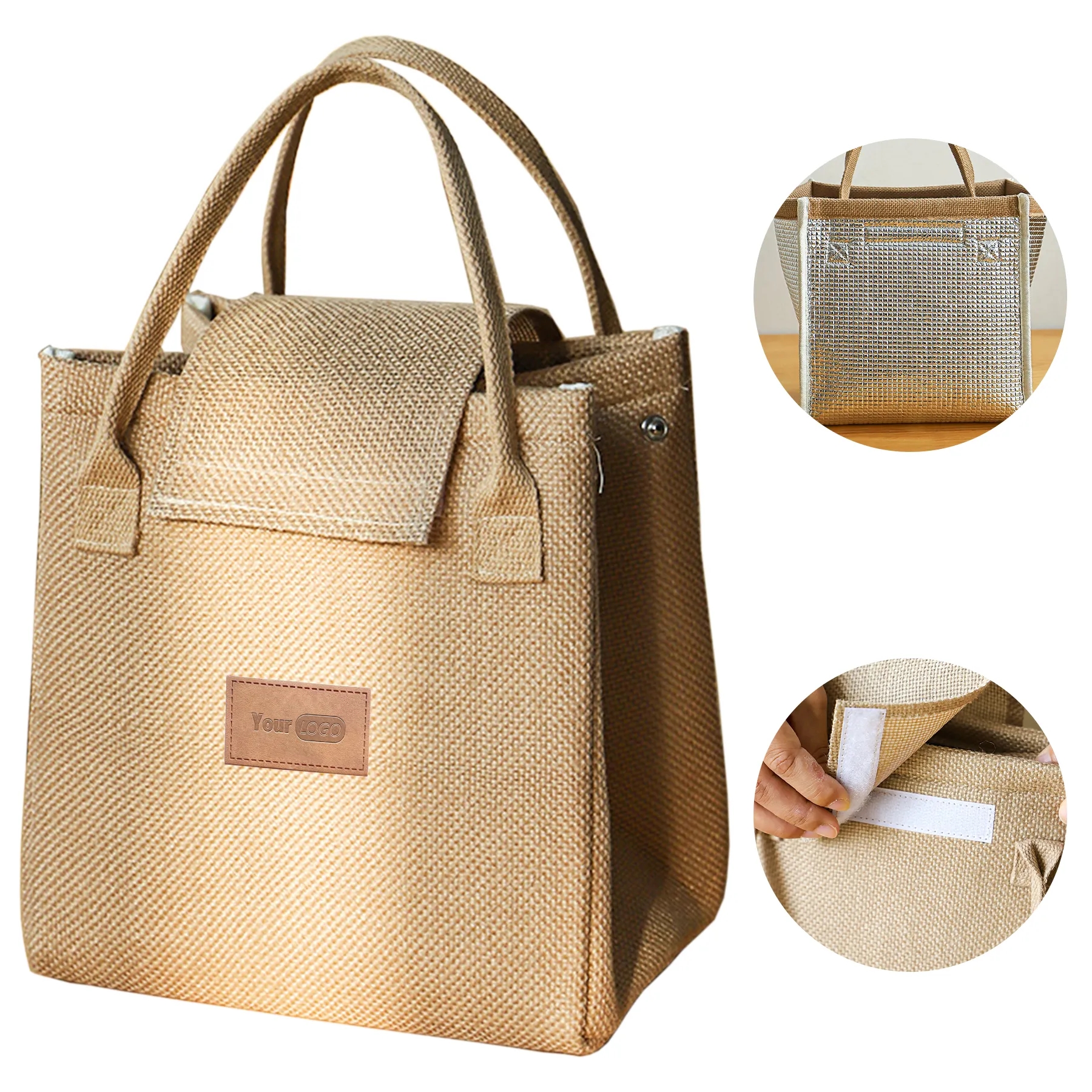 Jute Large Capacity Insulated Handbag 4