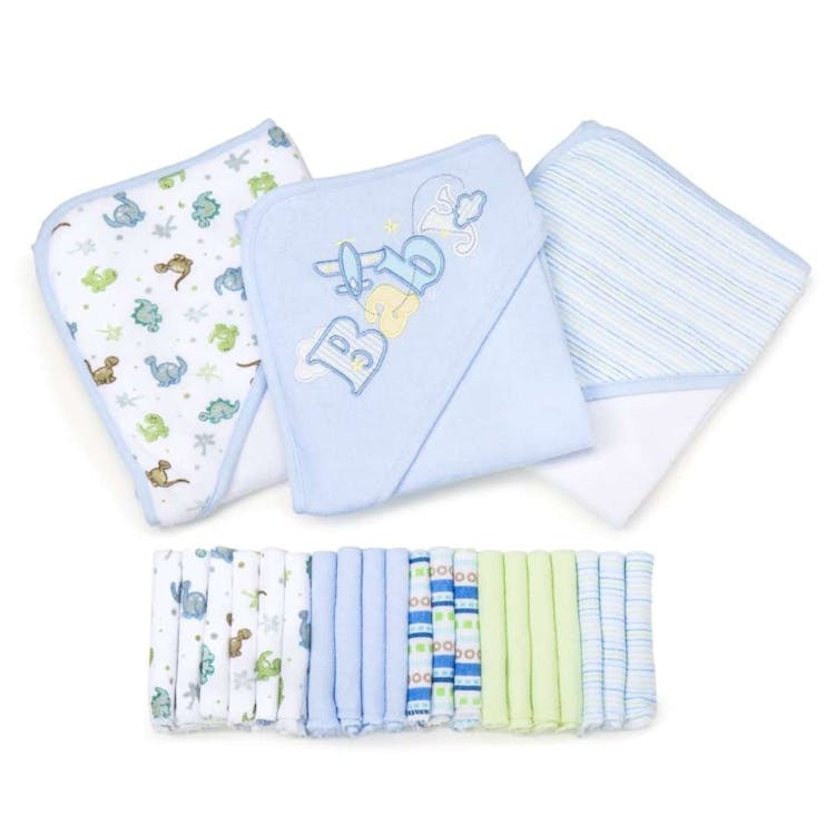 Baby Hooded Towels & Washcloths Sets - Blue Dinos 23-Piece Gift Set 2