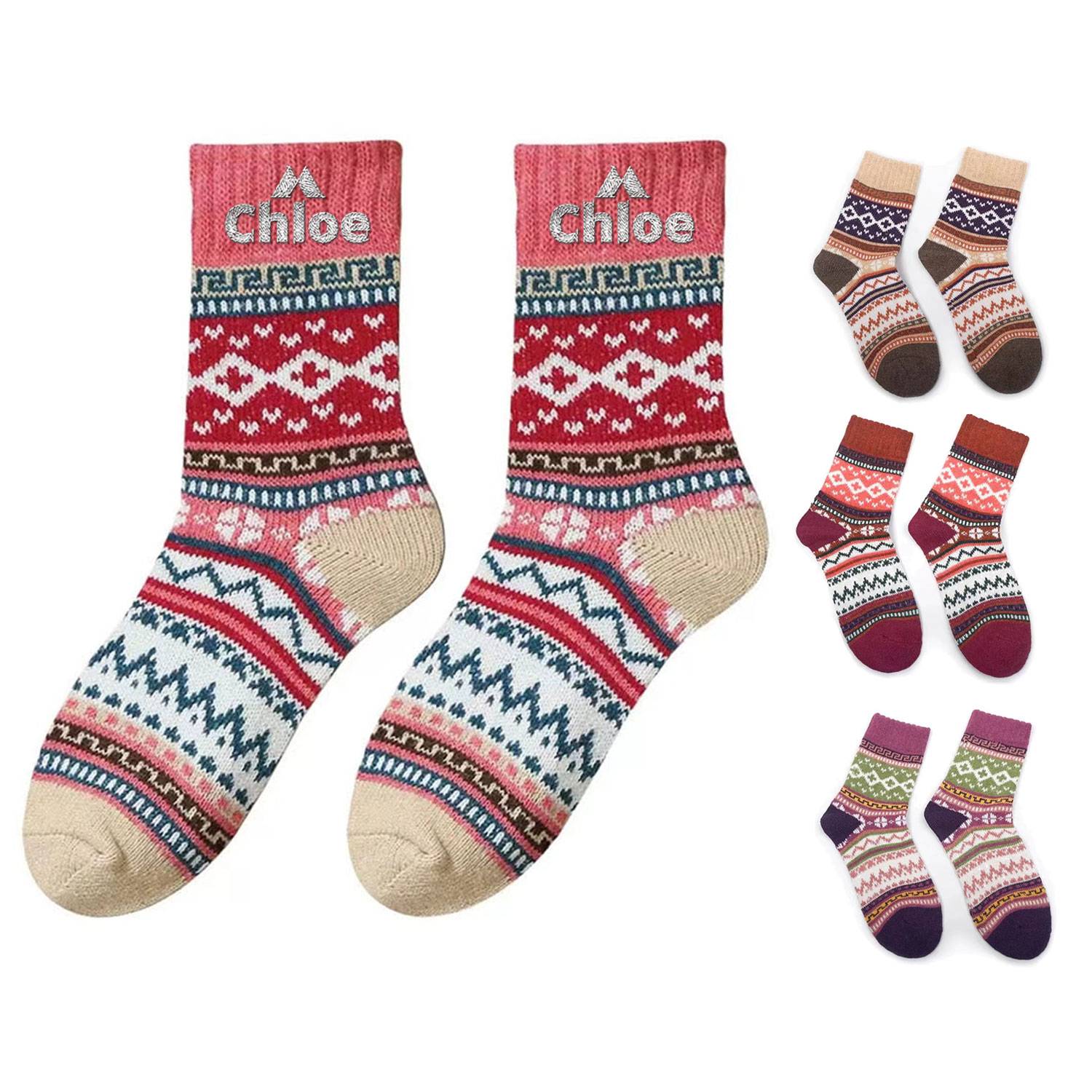 Women's Thick Winter Wool Socks Warm Cross-Flower Design 9