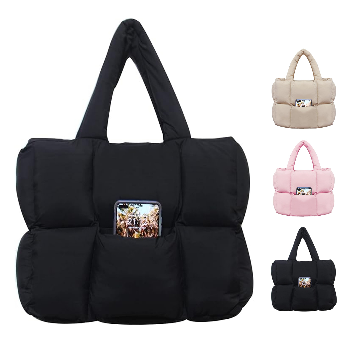 Lightweight Quilted Puffy Nylon Tote Bag 1