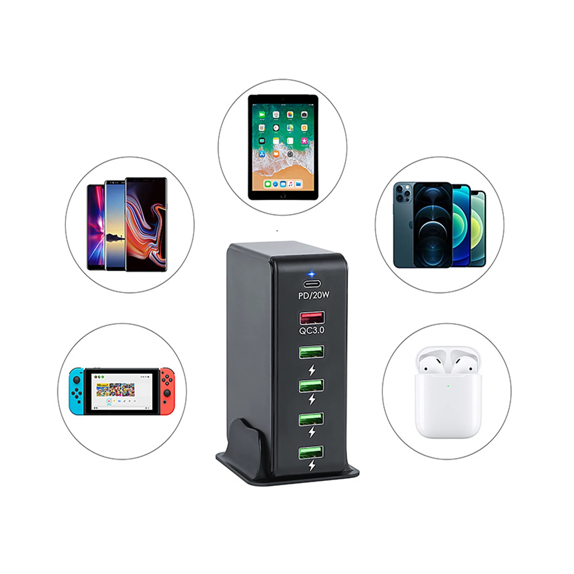 Desktop 6-Port USB Tower Charging Station 4