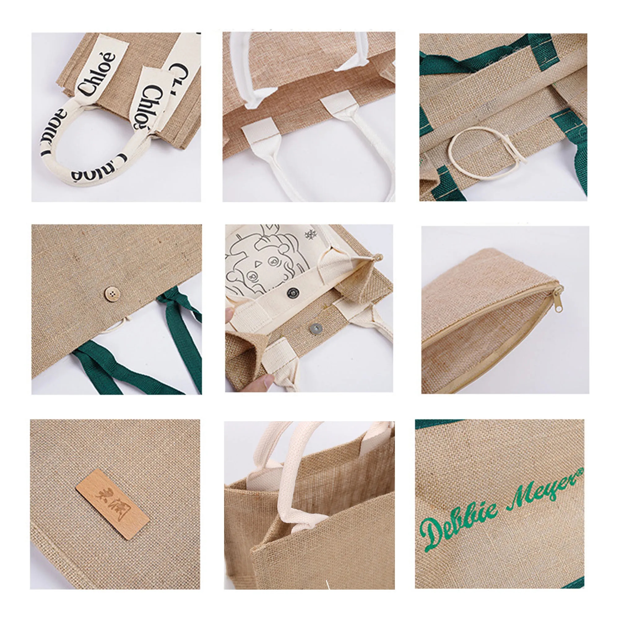 Eco-Friendly Large Capacity Reusable Jute Tote Bag, custom tote bag with logo imprint 2