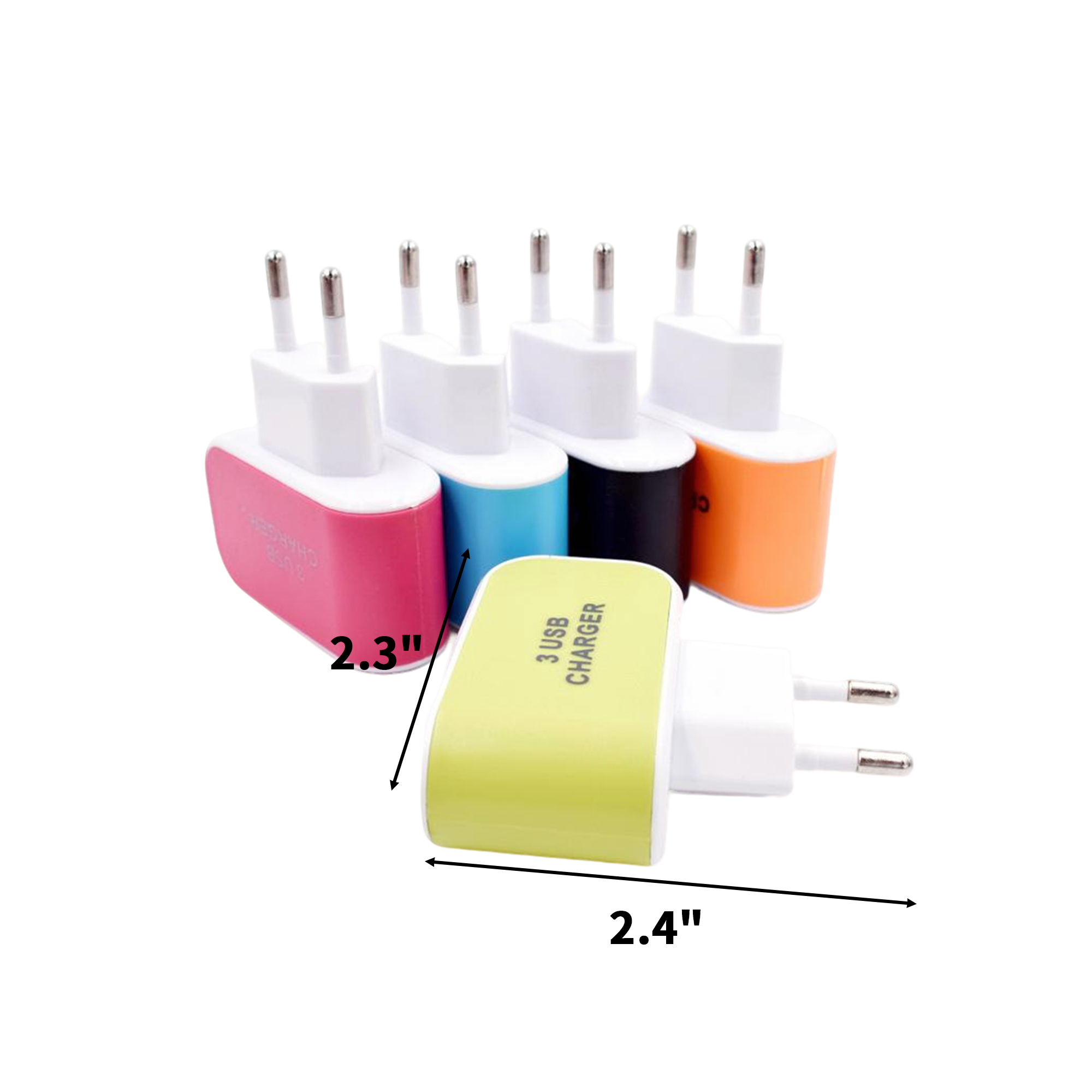 Universal Wall Power Charger Three Port 2.4" By 2.3" 2