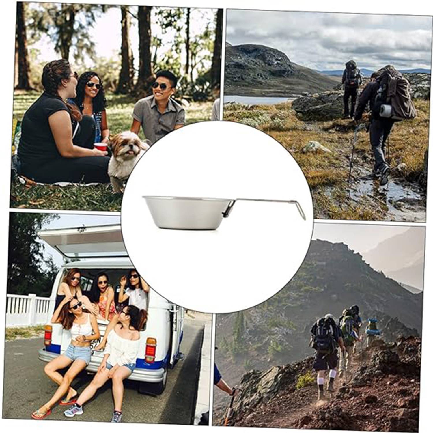 Stainless Steel Camping Bowl w/ Foldable Handle 5