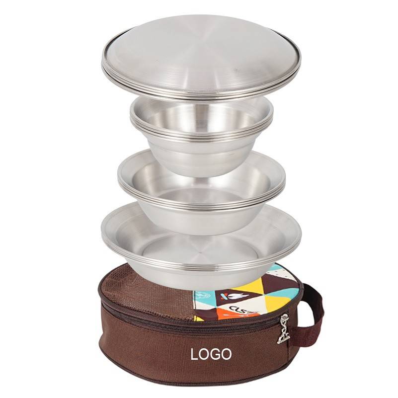 Camping Set 16 Pcs Stainless Steel Plates and Bowls 2