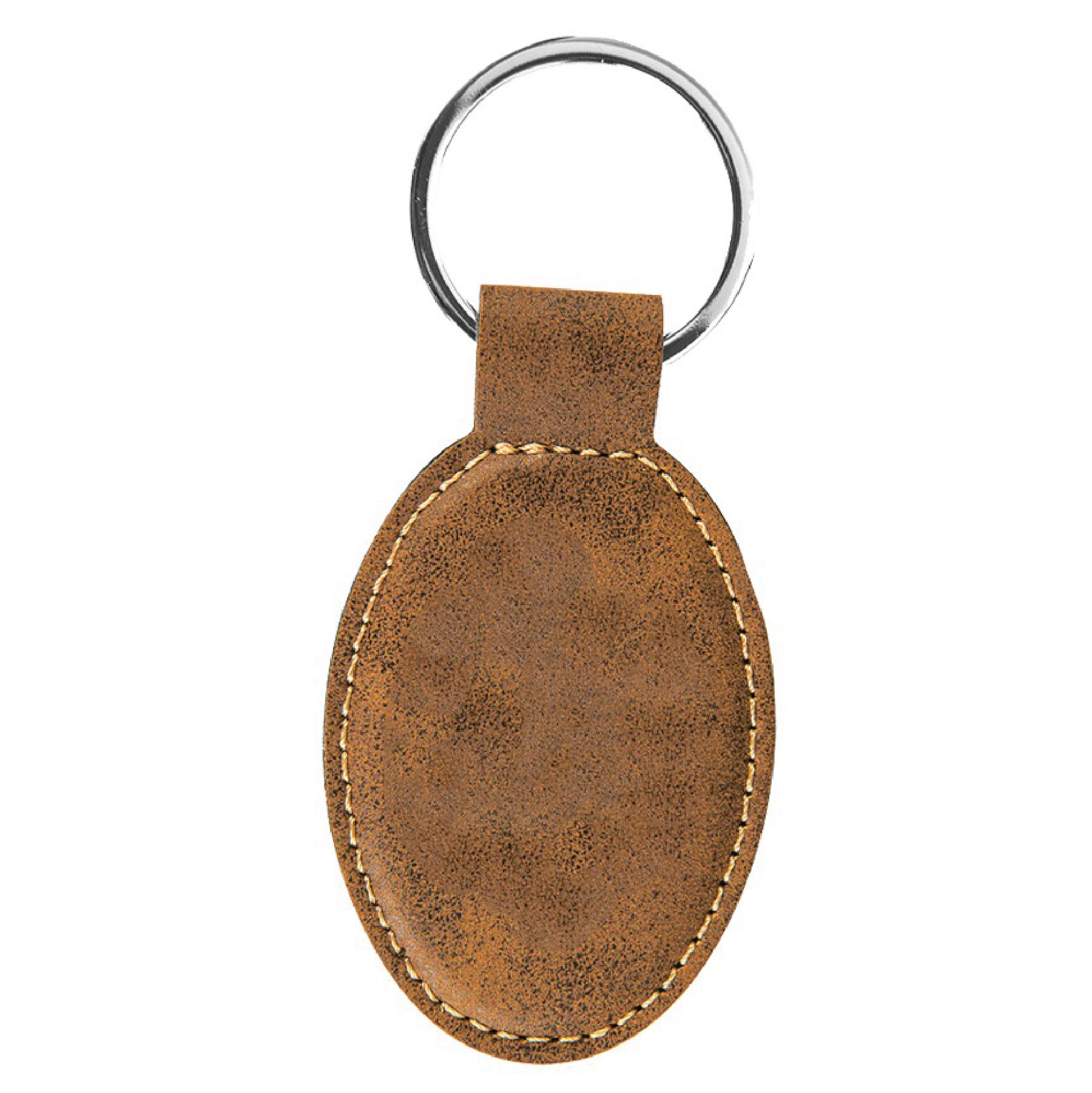 Rustic/Gold Leatherette Oval Keychain 2