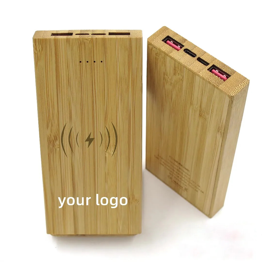 10000mAh Bamboo Wood Wireless Charging Power Bank 2