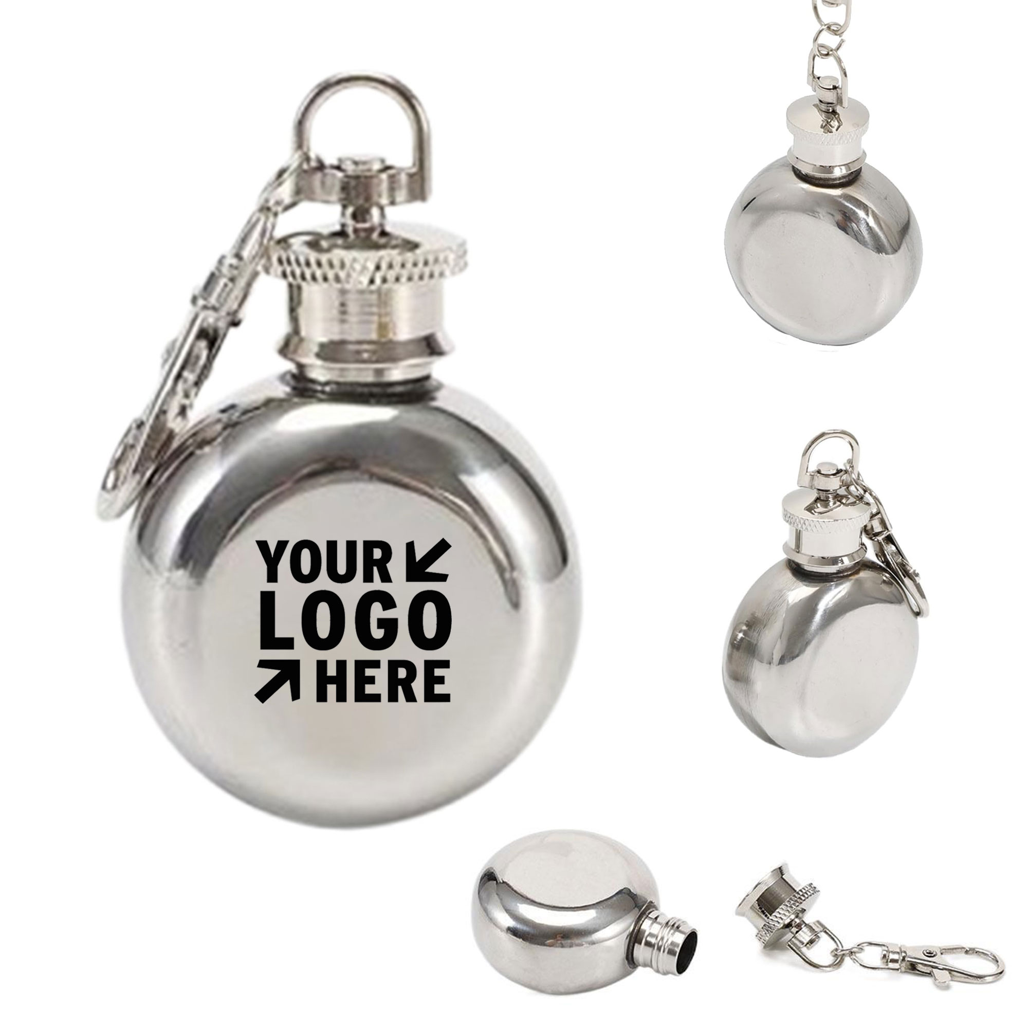 1oz Mini Stainless Steel Round Hip Flask Keychain 2