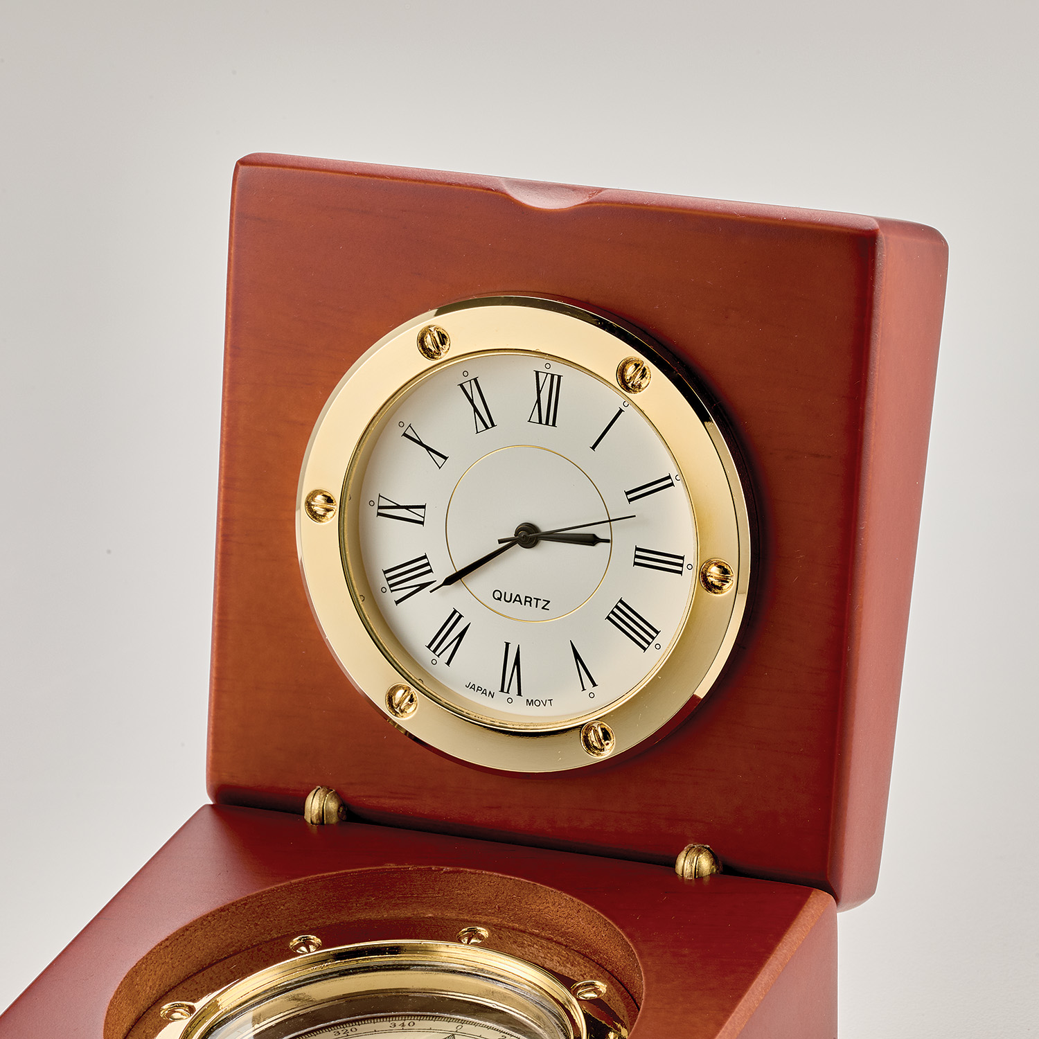 CEDAR CREEK® MAHOGANY DESK CLOCK & COMPASS 1