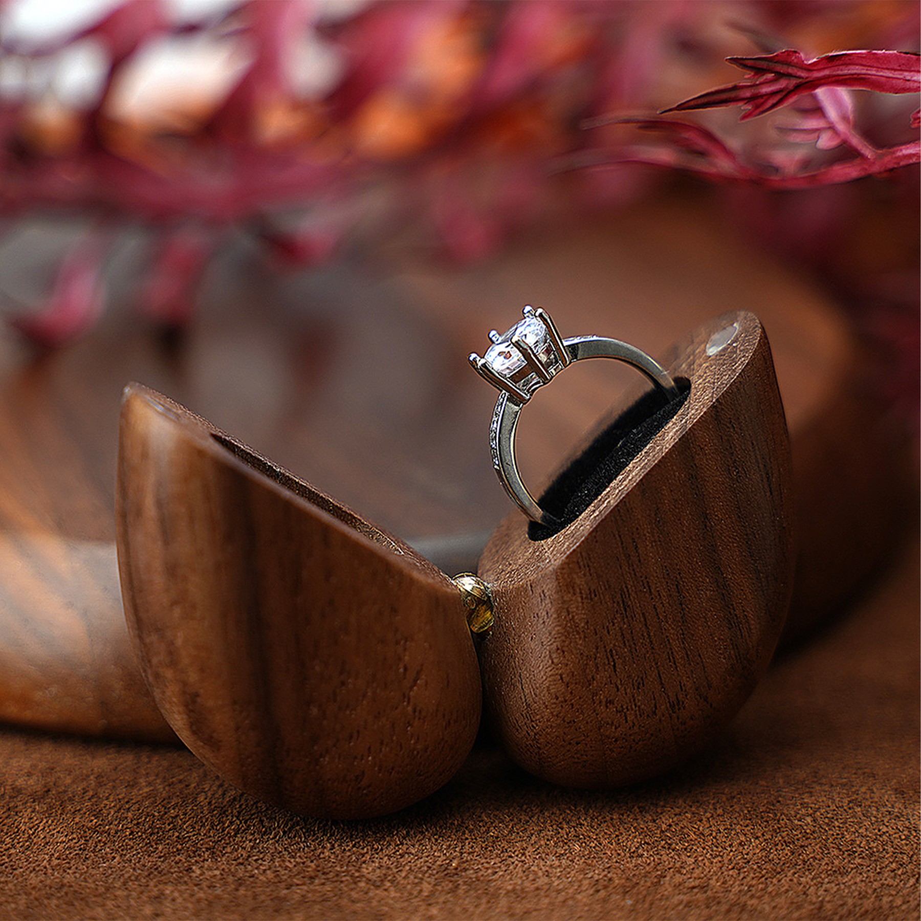 Heart-Shaped Ring Box Made From High-Quality Ebony Wood 1