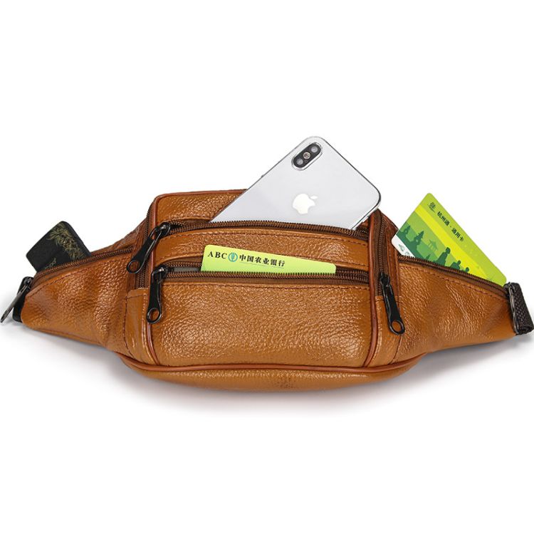 Leather Fanny Pack Multi-Pockets Waist Belt Bag 3