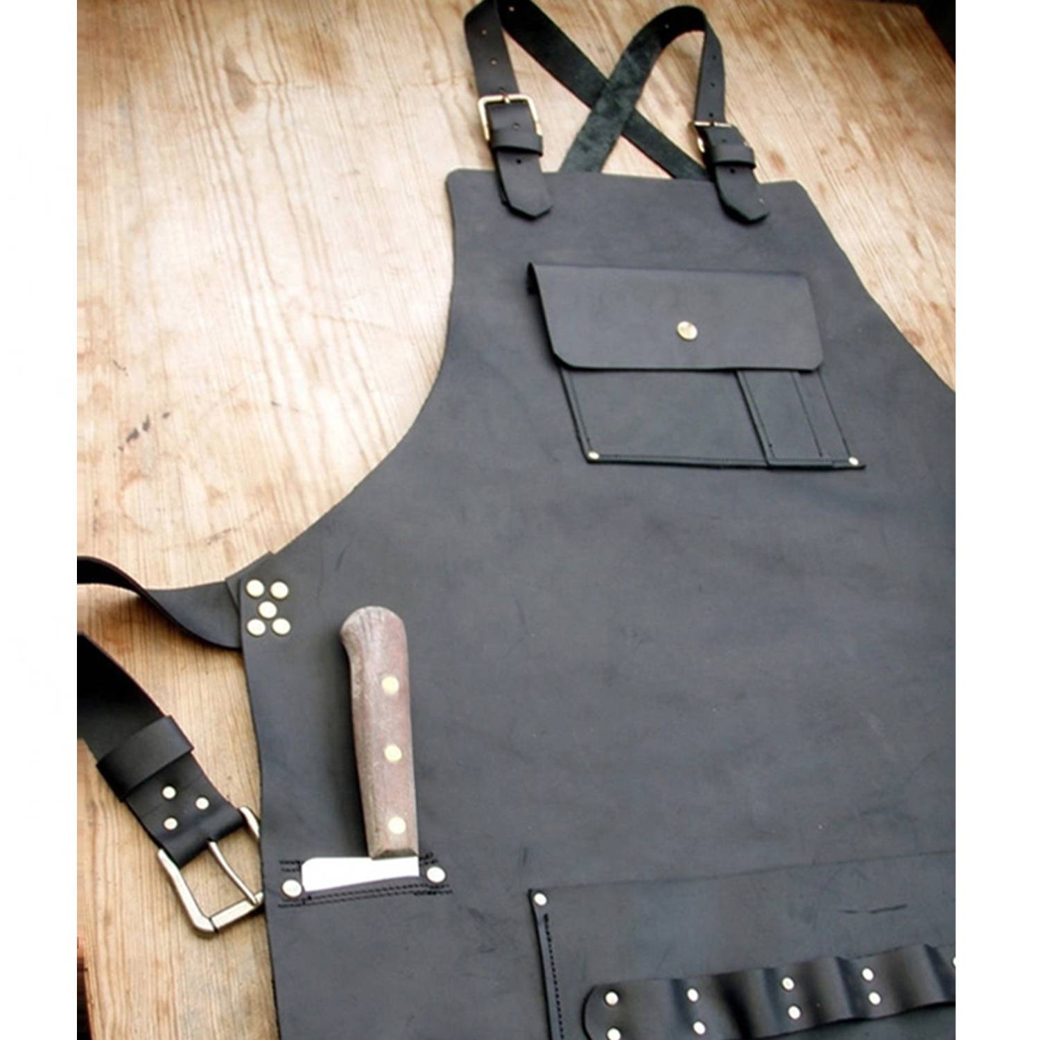PU Leather Custom Work Apron W/ Tool Pockets 3