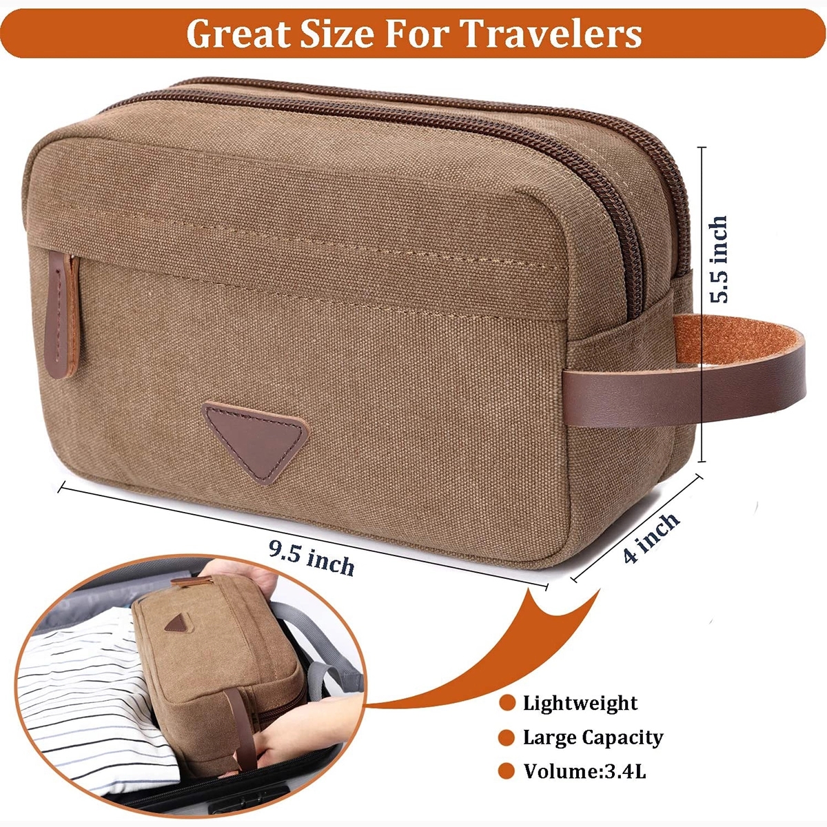 Canvas Leather Cosmetic Makeup Travel Toiletry Bag 3