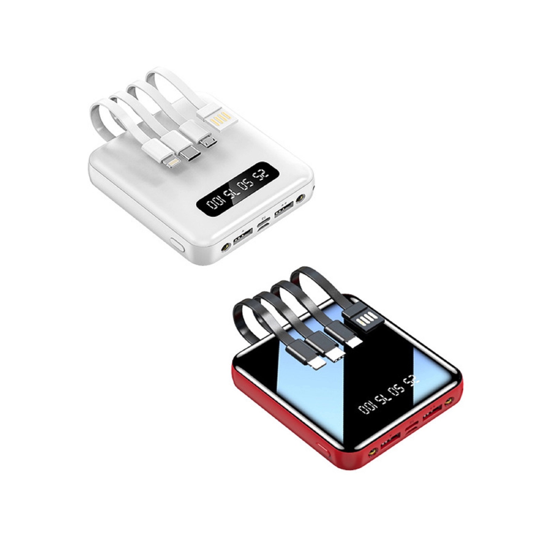 10000 mAh Square Mirror Power Bank with Built-in Cable 6