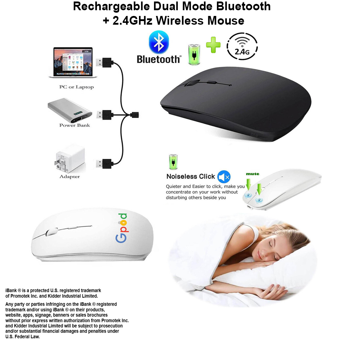 iBank ® Slim Dual-Connect Wireless Mouse – Rechargeable Bluetooth & USB for Multi-Device Use 2