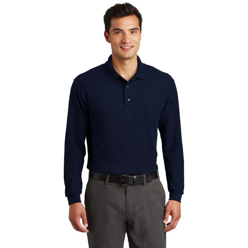Port Authority Long Sleeve Silk Touch Polo With Pocket. 14