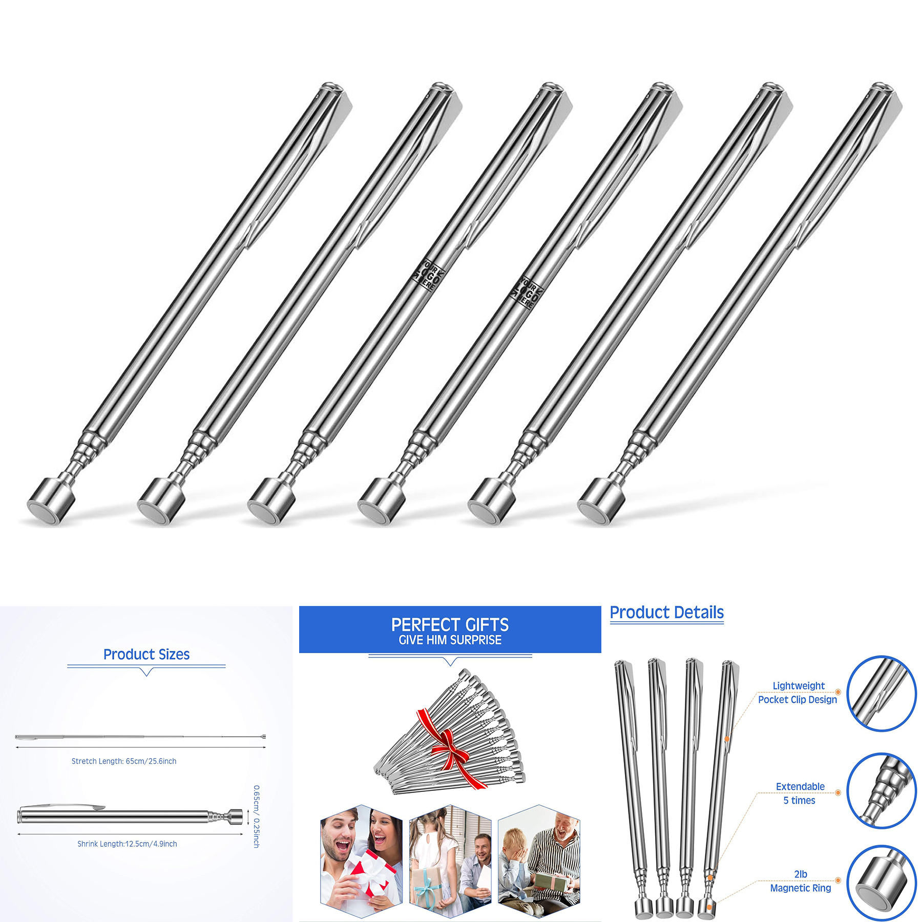 Telescoping Magnet Pickup Tool 2 Lb Magnetic Retrieve Screws Nut Pin Stick Gadget with Pocket Clip 2