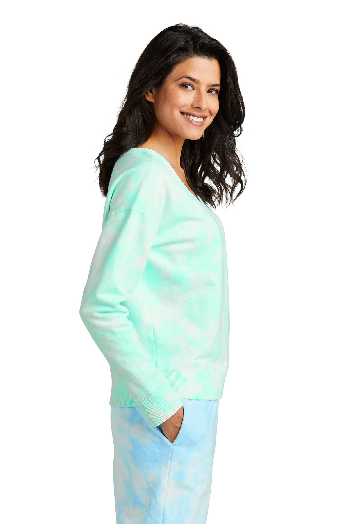 Port & Co Women's Beach Wash Cloud Tie-Dye V-Neck Sweatshirt LPC140V 21