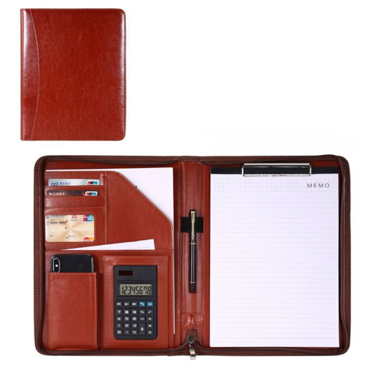 All-in-One Luxury Business Leather Zippered Padfolios Set 3