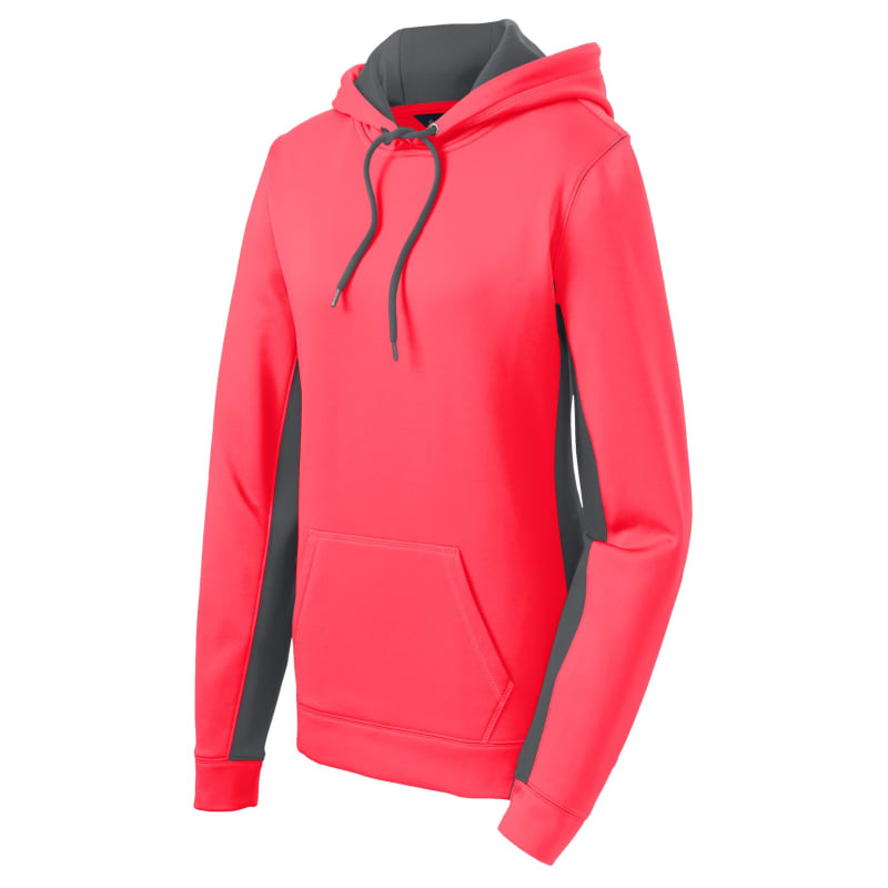 Sport-Tek Women's Sport-Wick Fleece Colorblock Hooded Pullover. 16