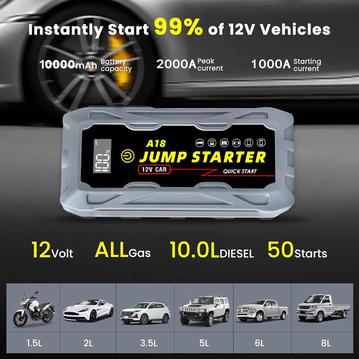 12V Car Battery Charge Jump Starter 10