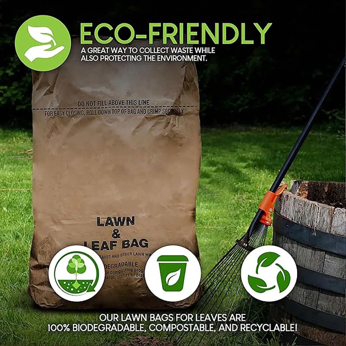 30 Gallon Kraft Lawn Leaf Bag Eco-Friendly Large Trash Pouch 7