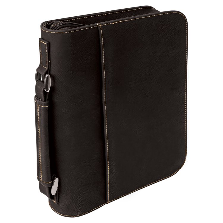 7 1/2" x 10 3/4" Black/Gold Leatherette Book/Bible Cover with Handle & Zipper 2