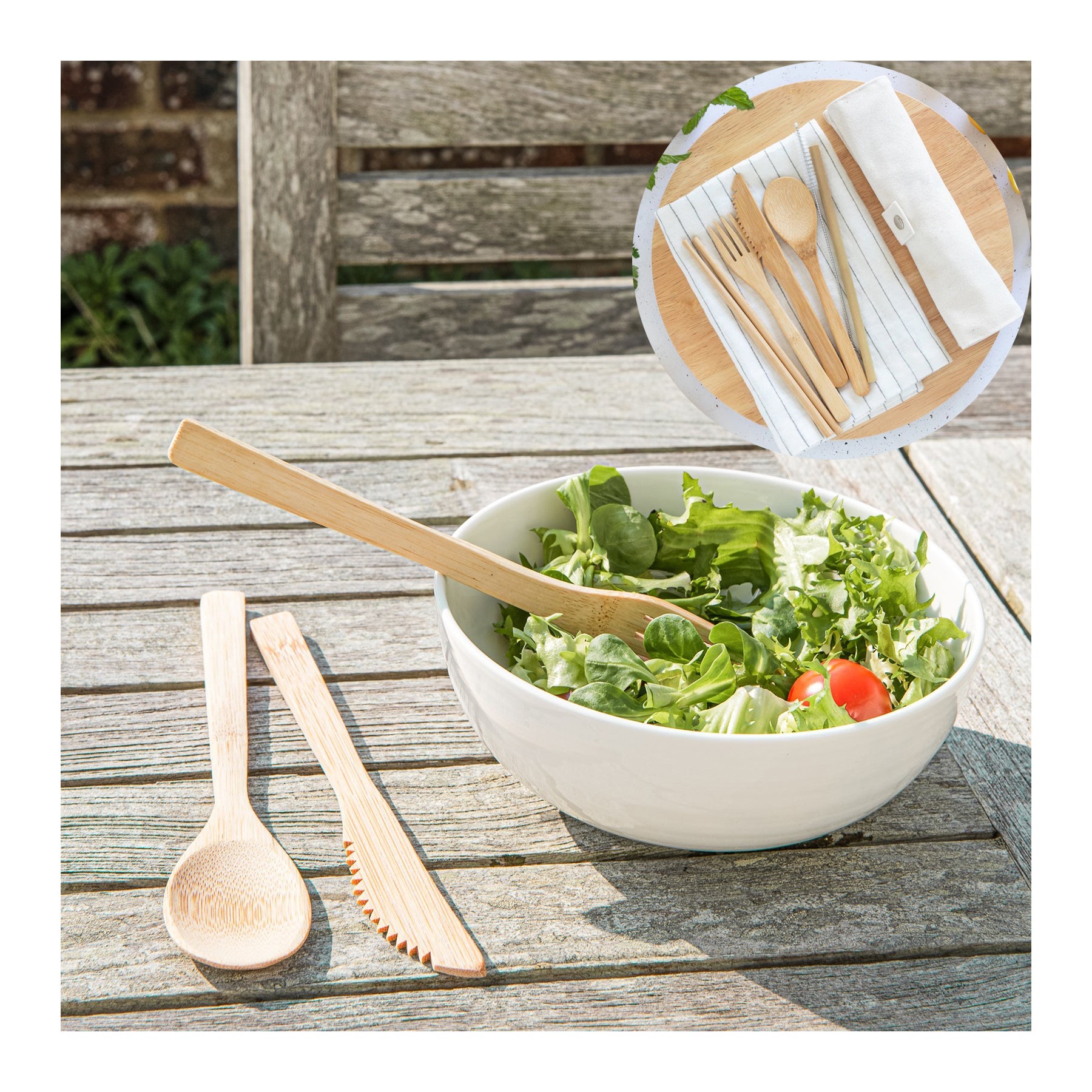 Bamboo Tableware Set With Cloth Bag 2