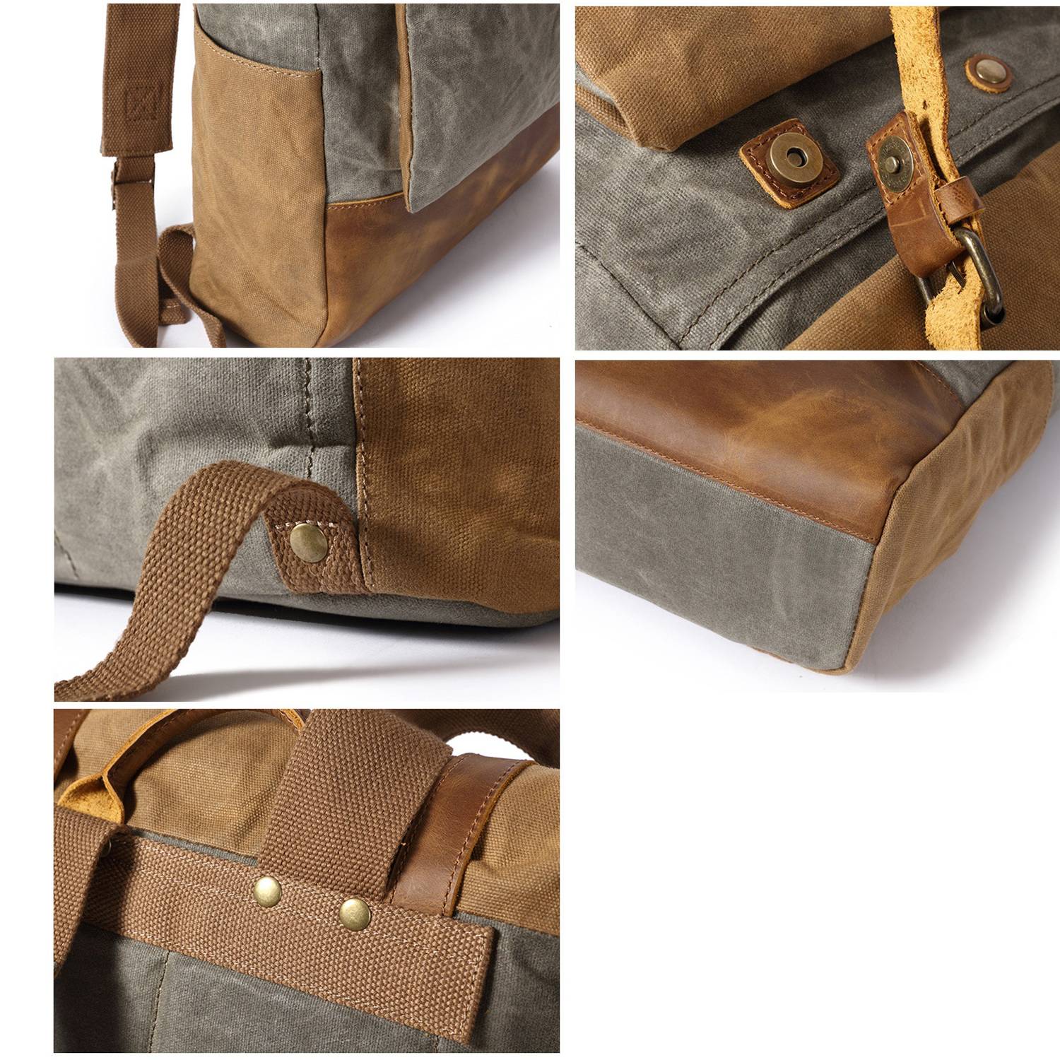 Waxed Canvas Leather Hiking Travel Waterproof Backpack 6