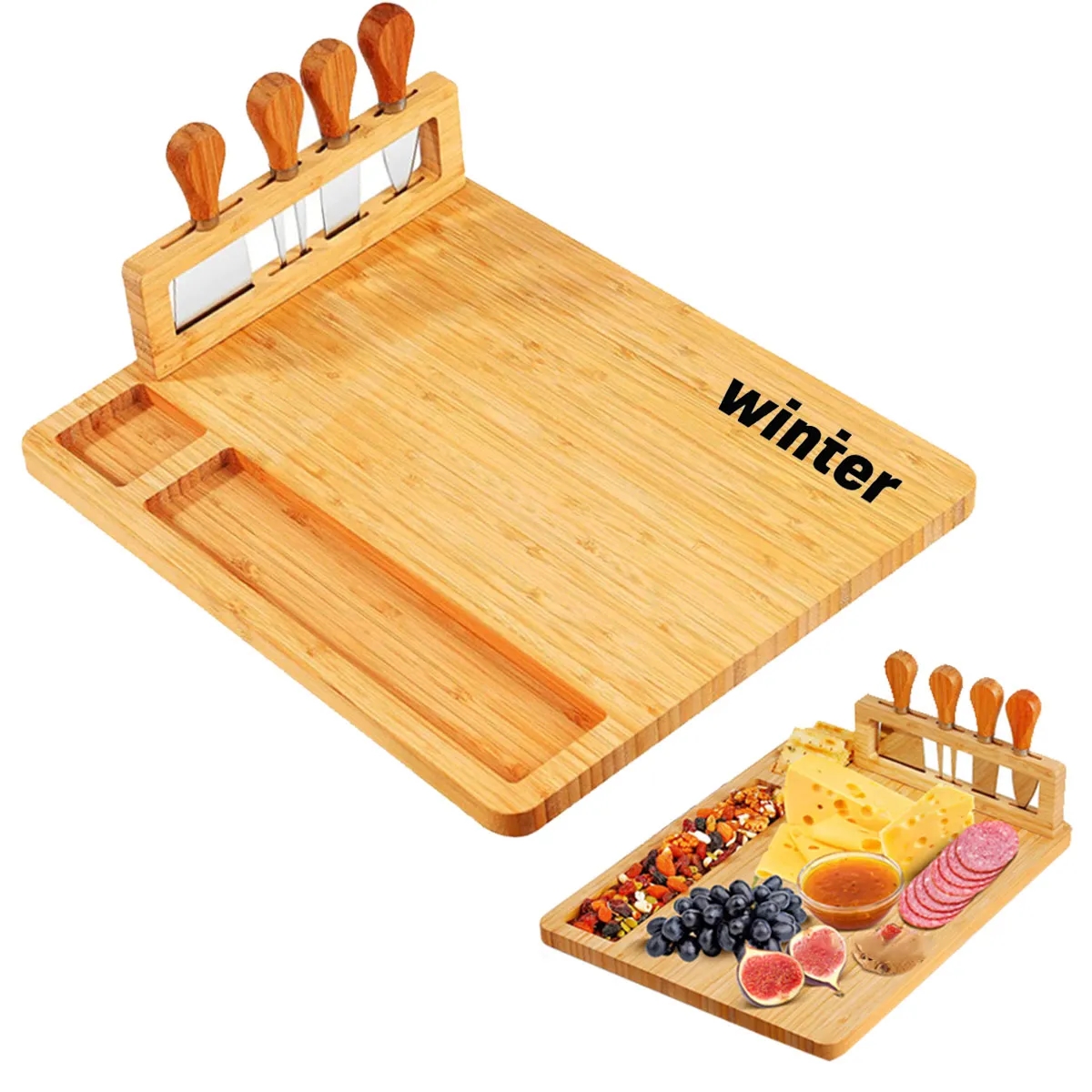 4-Piece Kitchen Bamboo Charcuterie Cheese Cutting Board Set 2